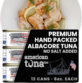 American Tuna Sushi-grade Wild Albacore Tuna Fish - No Salt Added, Wild Caught, MSC Certified, Pole Caught | (12) 6 Ounce Cans | Super Premium Canned Tuna for Health and Flavor Enthusiasts!