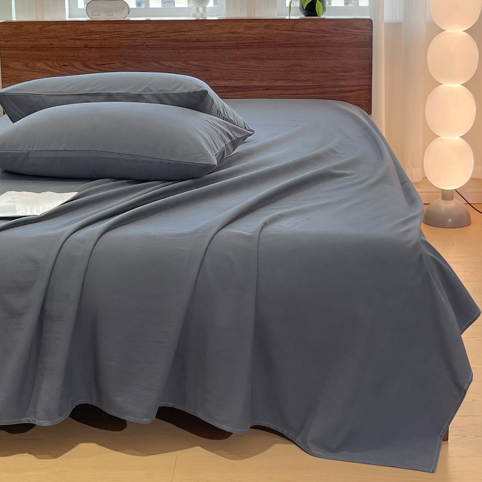 Drap de lit 120x230cm coton uni bleu foncé drap plat pour lit simple textile