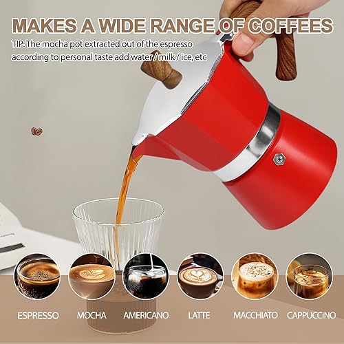 Miniatura 6 de Cafetera de aluminio con 3 tazas de 5.1 fl oz Moka Pot Express, estufa de café expreso, colorida cafetera italiana, estilo clásico, Greca Café,