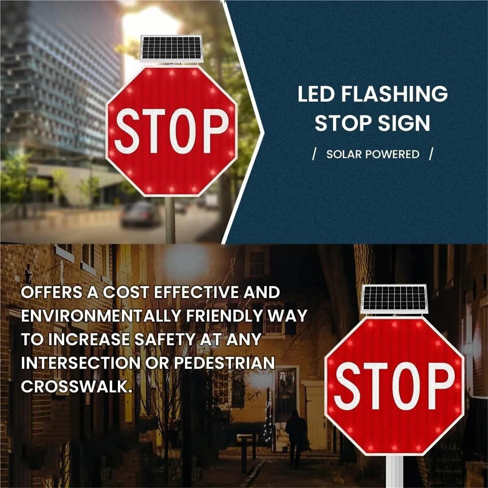 Znak drogowy LED Stop zasilany energią słoneczną, aluminiowy, o wysokiej widoczności w dzień i w nocy, zapewniający bezpieczną kontrolę ruchu(Flashing)