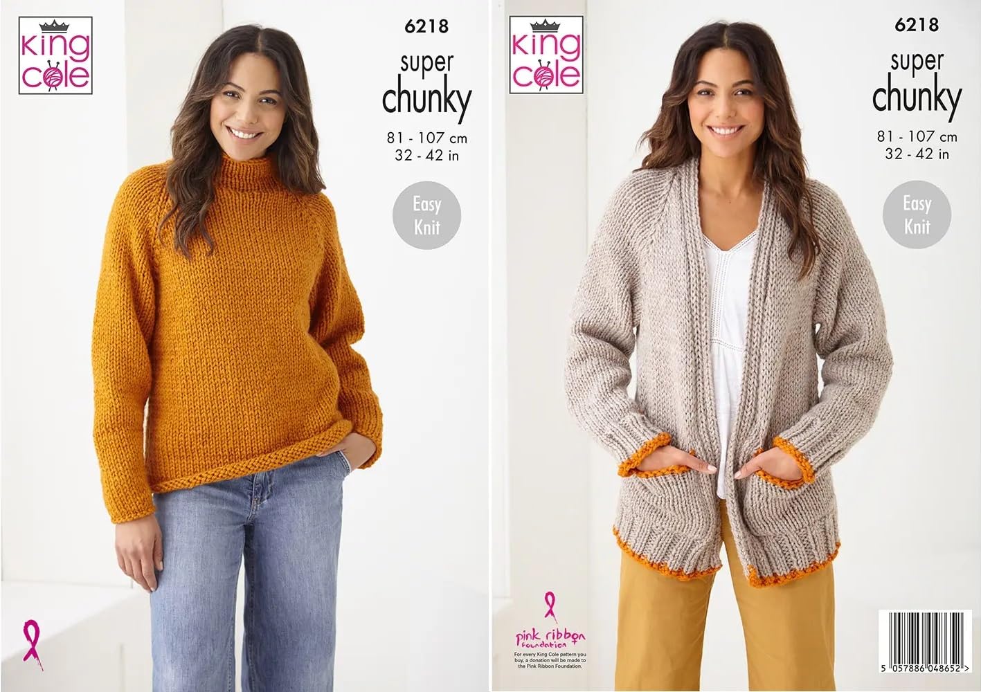 Knitting Pattern Sweater & Cardigan Ladies Super Chunky Easy Knit 6218 King Cole