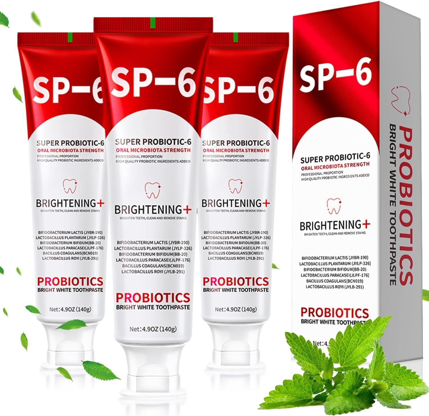 SP-6 Probiotic Whitening Toothpaste for Teeth Whitening and Gum Health,Fresh Mint Flavor,Daily Use for Oral Care (3packs, Fresh Mint)