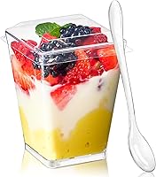 Vista 1 de TOFLEN Paquete de 50 unidades de tazas de postre de plástico de 5 oz con tapas para fiesta, mini tazas de postre con cucharas, tazas de postre