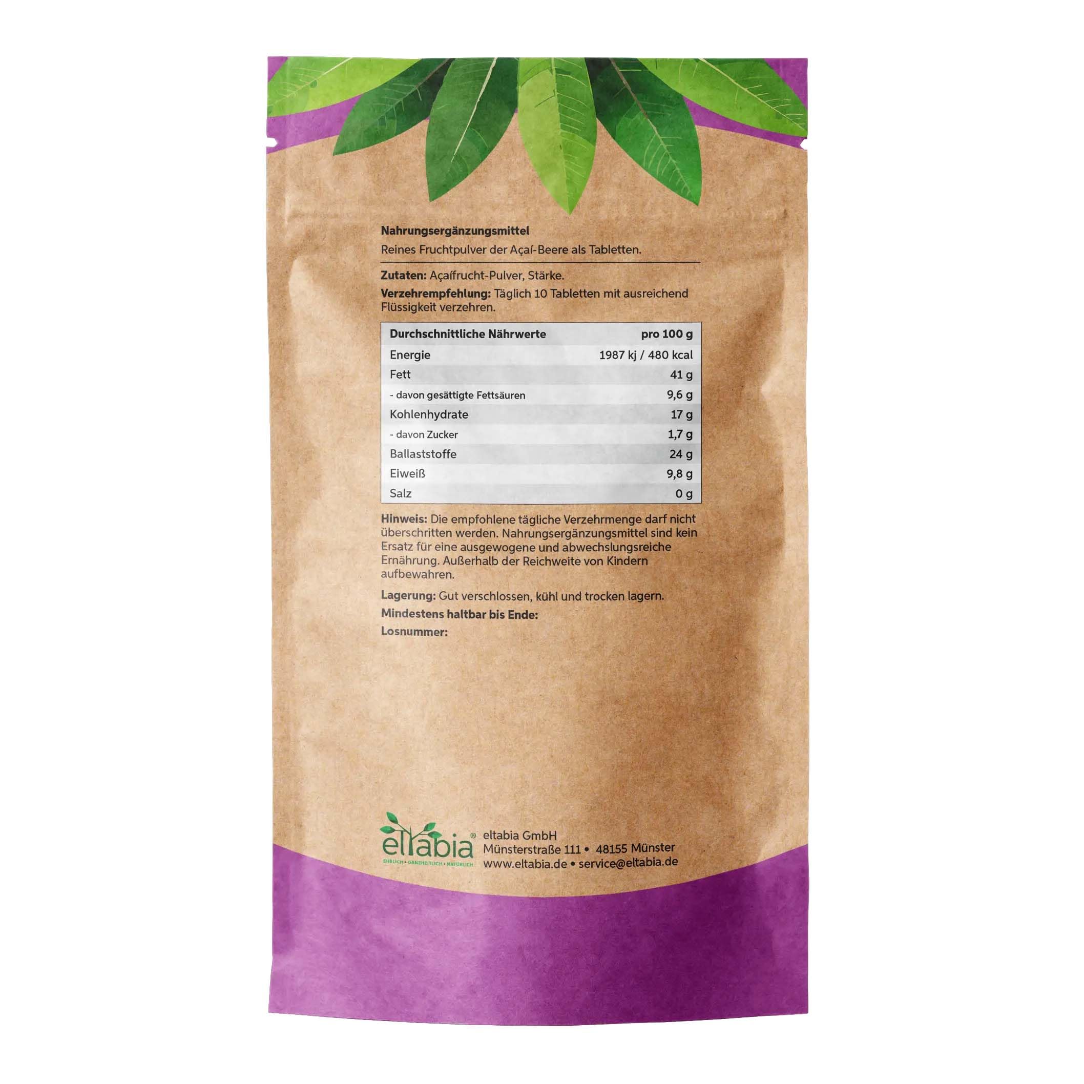 Acai Tabletten 2000 Presslinge | Hochdosiert 5000mg Tagesdosis | Rohkost 100% reine 250mg Tabs | 100% rein ohne Zusatzstoffe in Premiumqualität