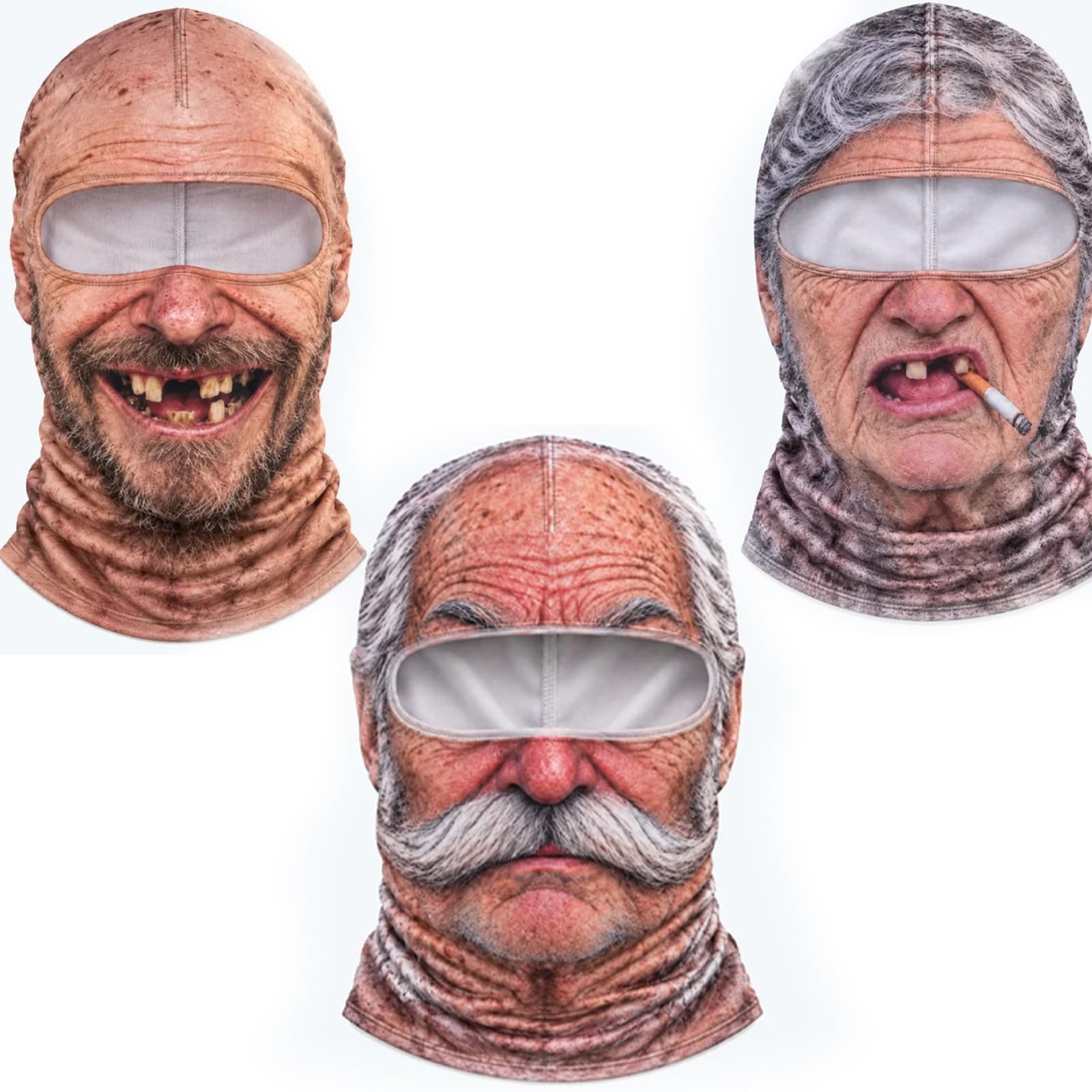 Old F*cker Man Winter Face Mask, Funny Realistic Face Ski Mask (H-3pcs)