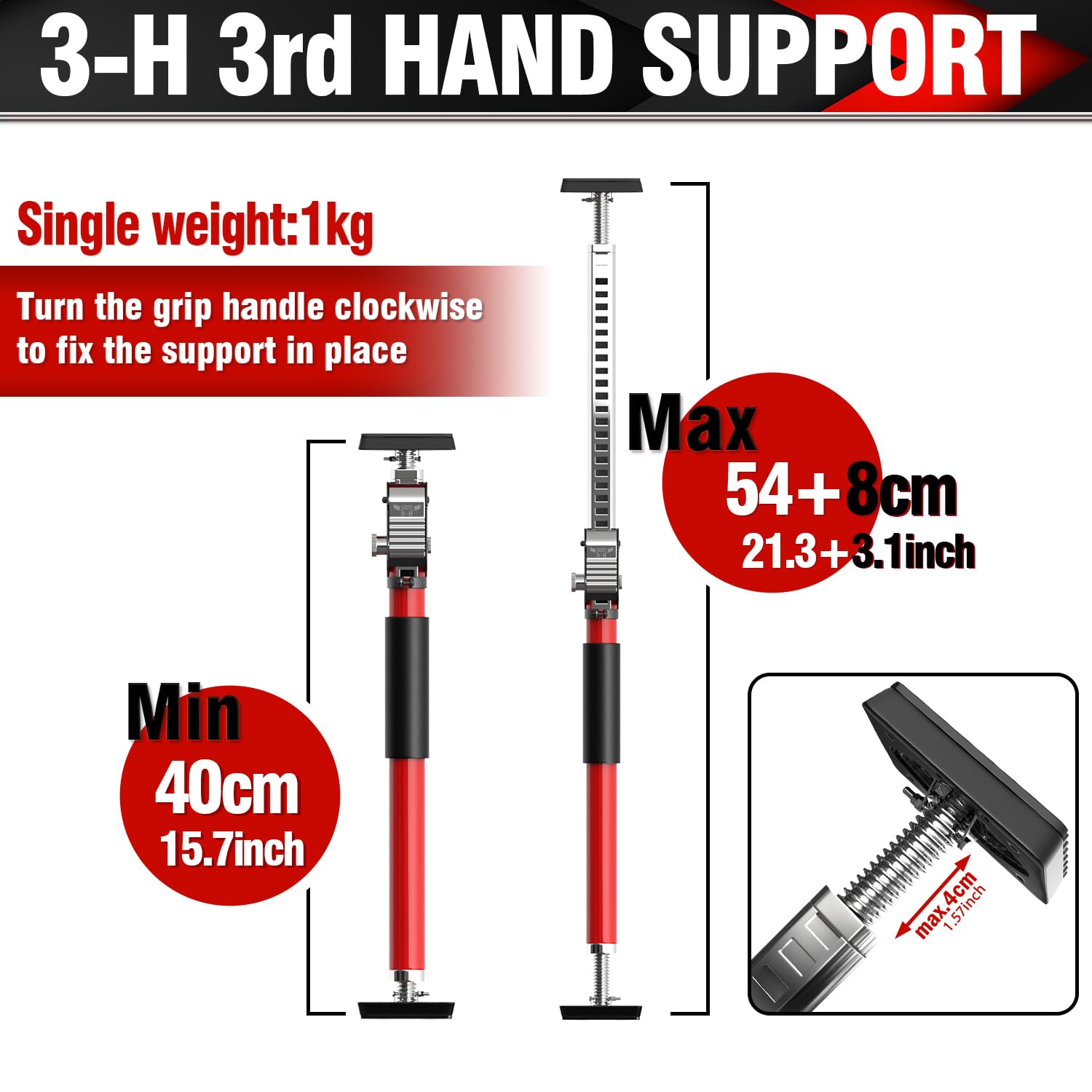 3-H 4 x wspornik montażowy, belka zaciskowa 40-62 cm, regulowana wysokość wsporniki teleskopowe, napinacz drzwi, napinacz ościeżnicy, wspornik jednoręczny, do 50 kg, zabezpieczenie ładunku, drążek