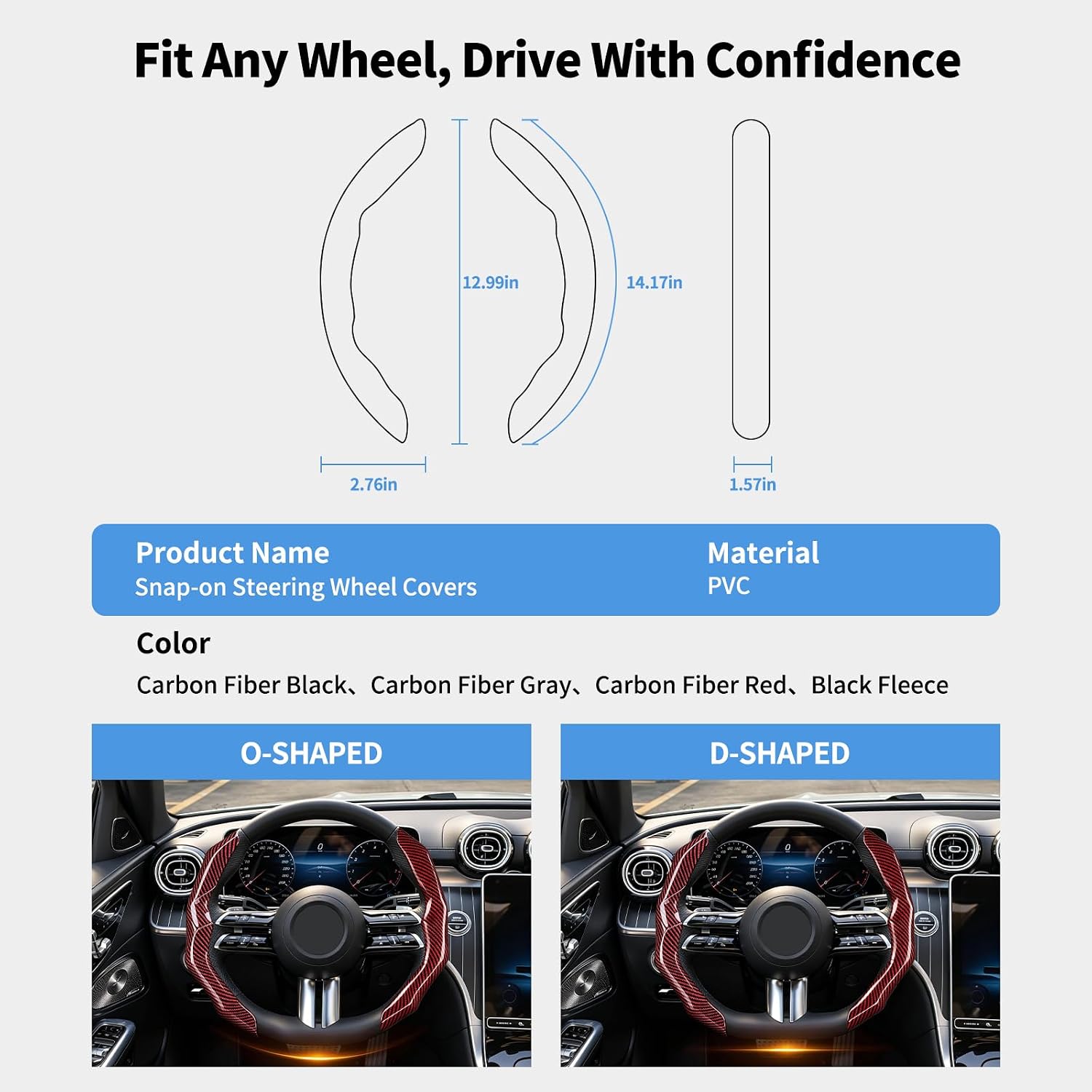 2 PCS Segmented Steering Wheel Cover, Universal for D-Shaped & Round Wheels, Anti-Slip Steering Wheel Protector, Car Interior Accessories for Men and Women (Carbon Fiber Texture-Red)
