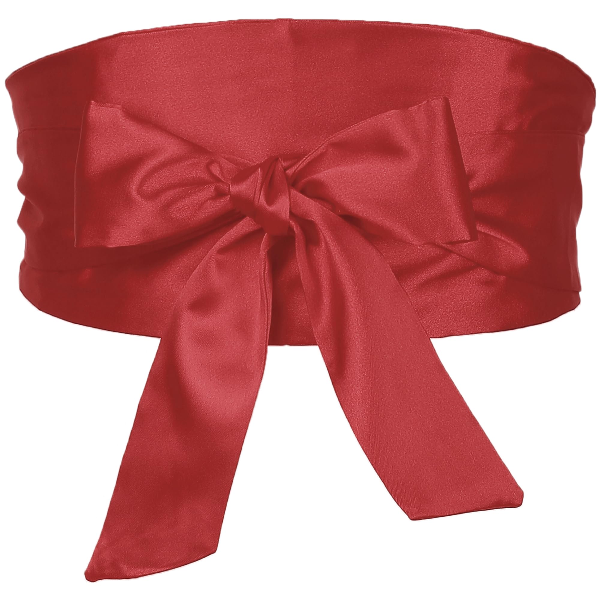 Elerevyo Women Plus Size Satin Silky Obi Belt, Self-Tie Wrap Wide Sash Waistband Belt for Dress Bridal Red 58-78cm/22.83-41.73"
