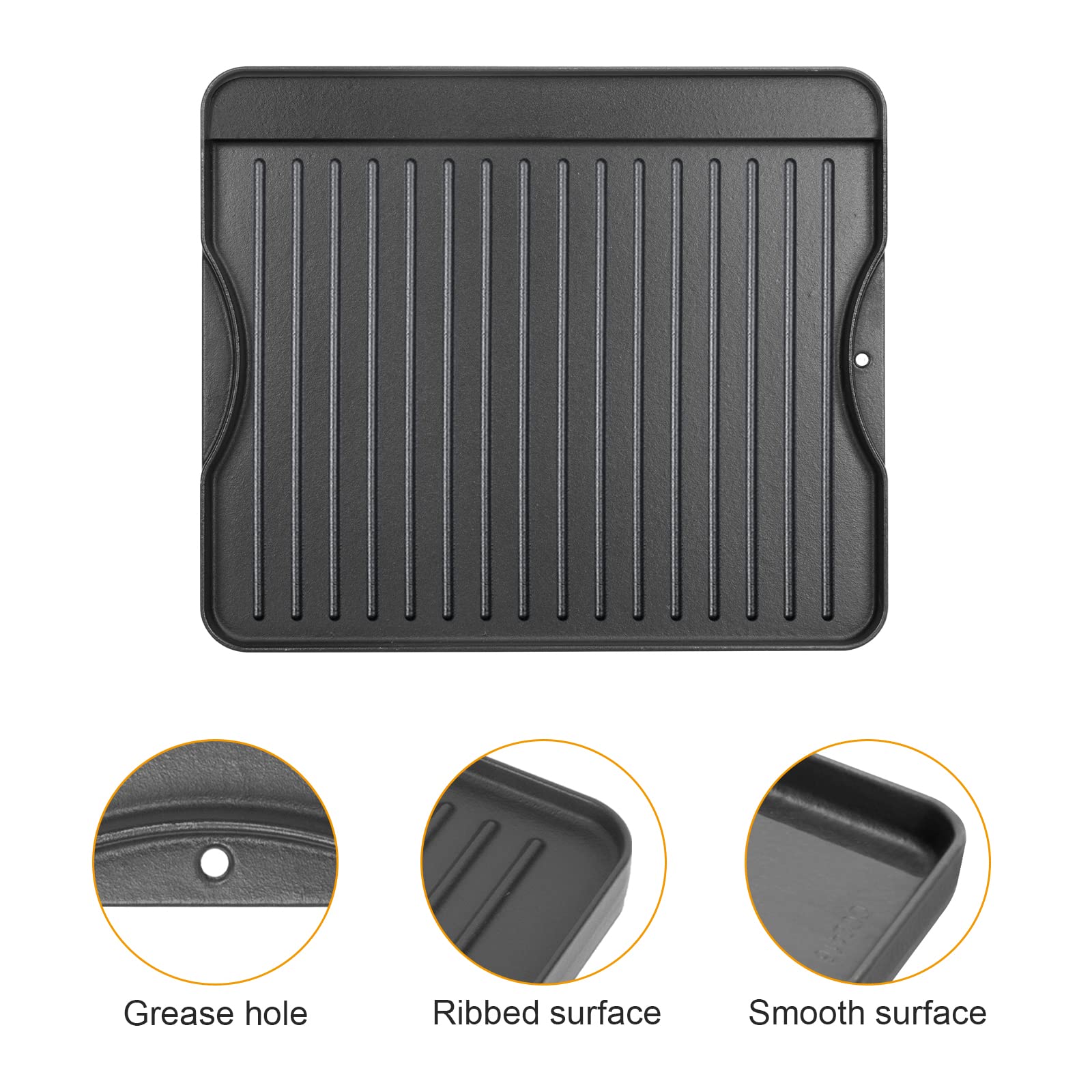 Plancha de cocina de hierro fundido para Camp Chef, Plancha reversible de doble cara para todas las estufas de exterior Camp Chef de 14 x 16 pulgadas, estufa de 2 quemadores Explorer de 2 quemadores 3