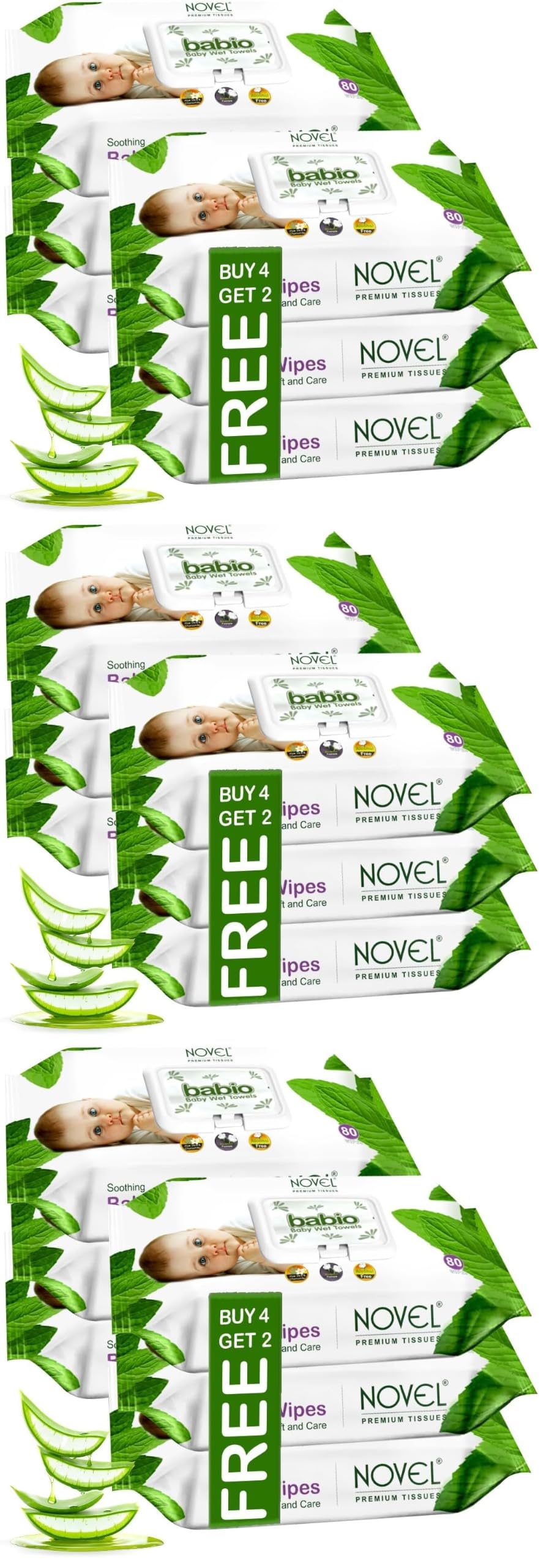 Novel Baby Wet Wipes 80 Wipes x Pack of 18 (480 Wipes) | Aloe Vera, Chamomile, Jojaba Oil, Vitamin E Enriched | pH Balanced, Alcohol, Hypoallergenic & Paraben-Free | Extra Thick & Moist wet | Anti Rash Soft Gentle Baby Wipes with Lid-image-41