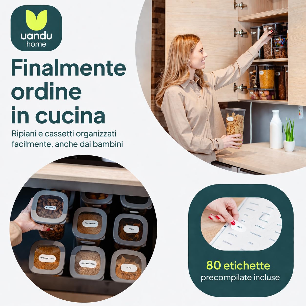 uandu Scatola portaoggetti da cucina, confezione da 12, barattoli ermetici alimentari in plastica sigillati con coperchio, barattoli portaoggetti da cucina in plastica, senza BPA, contenitori per