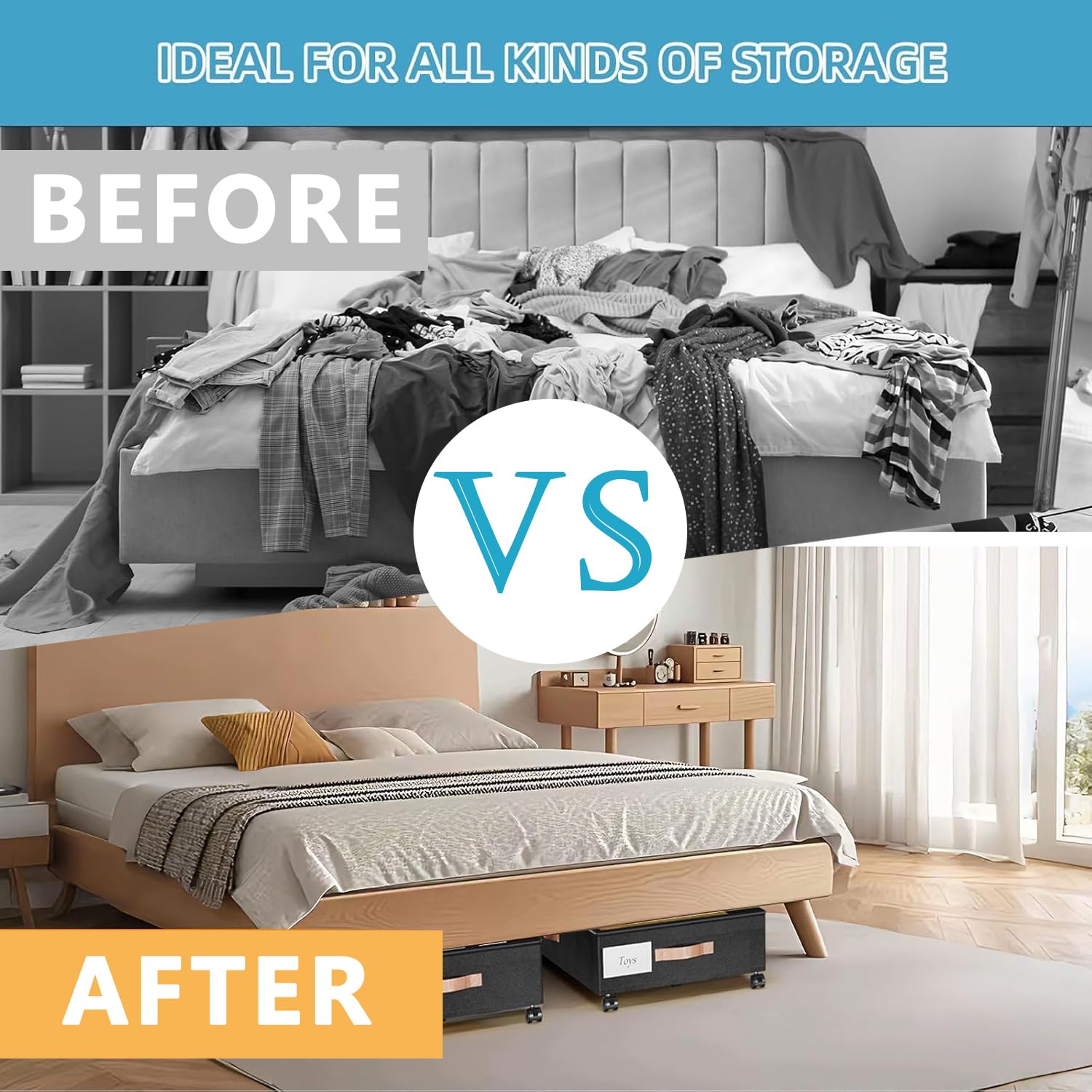 2 Pezzi Contenitori Sottoletto,Contenitore Sottoletto con Ruote,Cassetti Sotto Letto con Telaio in Metallo e Rotelle con Ratazione a 360°