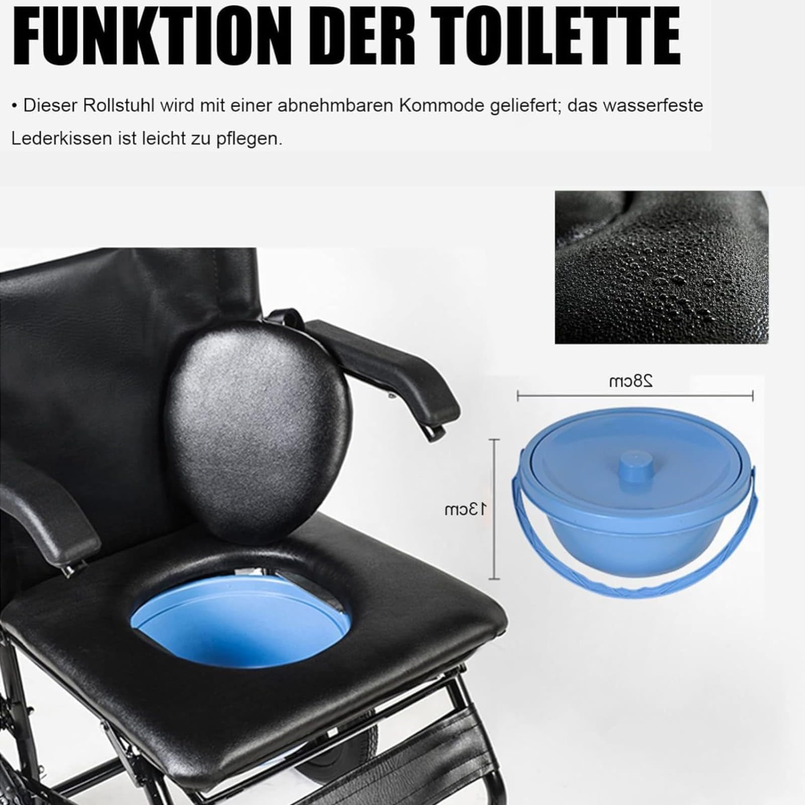 Silla de Ruedas Plegable Ligera, Silla de Ruedas Compacta para Viaje con Frenos Silla de Inodoro Impermeable con Ruedas Silla de Ruedas Extra Estrecha para Casa Viaje Plegable