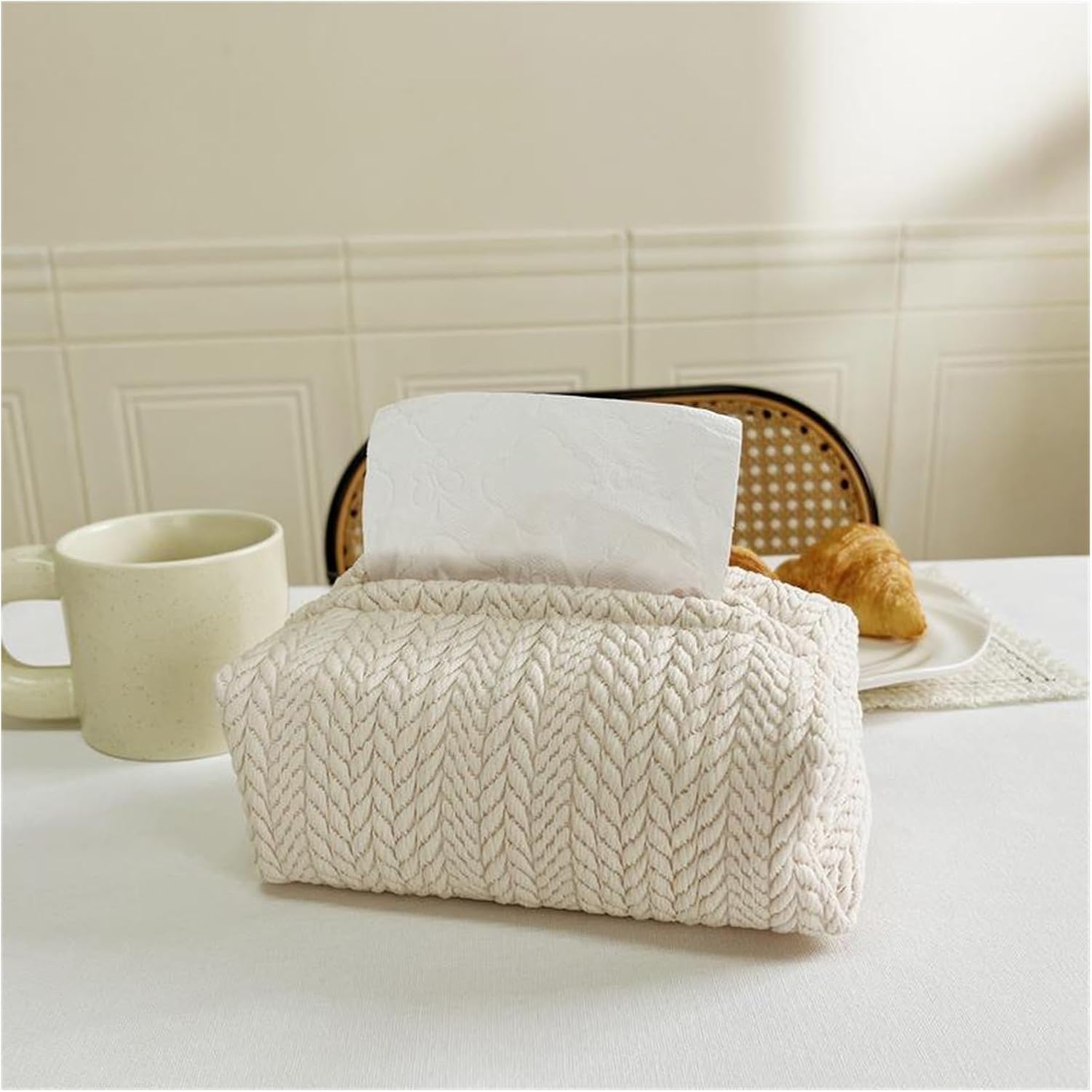 Tissue Storage Box Holder Crop Texture Decorative Car Daily Use(E)