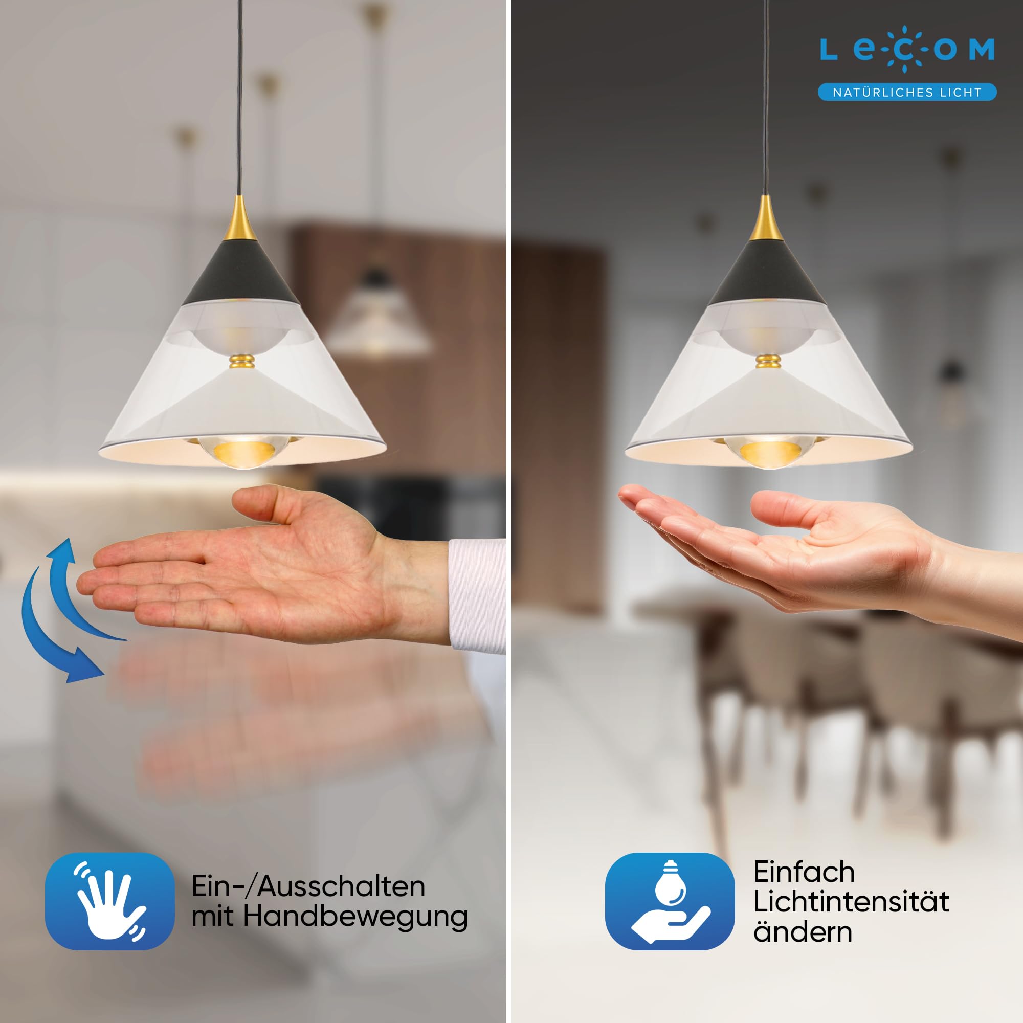 LECOM 2x LED Hängeleuchte Schwarz Dimmbar Warmweiß 5100lm 29W CRI90 Sensor