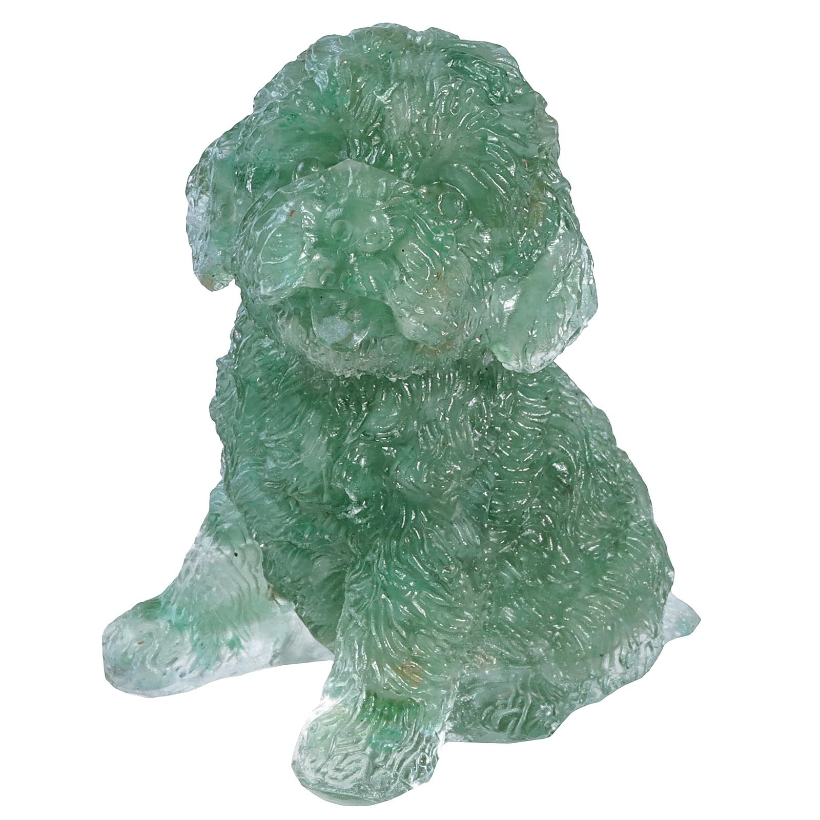 Nupuyai Green Aventurine Crystal Stone Statue Poodle Dog Figurine