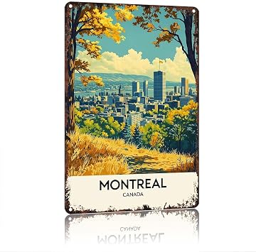 Vintage Aluminum Metal Sign, 12X8 Inches, Montreal Canada Cityscape Autumn View Travel Retro Wall Art, Decorative Metal Tin Sign for Home Cafe Garage Bar Store Pub Wall Decor