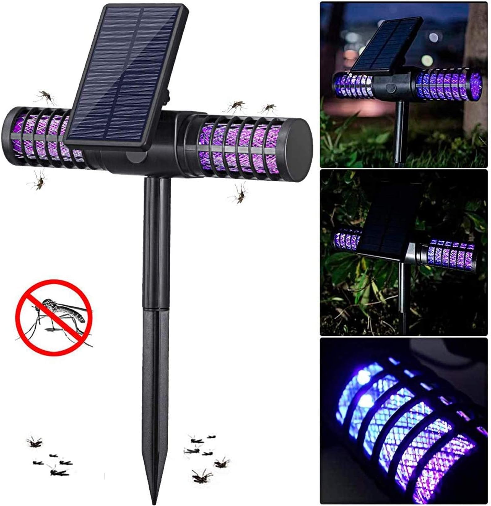 Bee Killer Lamp - Solar Powered/USB Charging LED Outdoor Bee Pest Bee Zapper Bee Killer UV Light High-Voltage Grid Whole Night Protect for Outdoor Home Garden Porch Patio Backyard