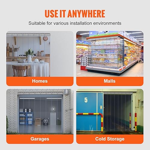 Miniatura 29 de VEVOR Cortina de tiras de PVC transparente, 84 pulgadas de alto x 42 pulgadas de ancho, 0.08 pulgadas de grosor, 7 piezas, 50% de superposición