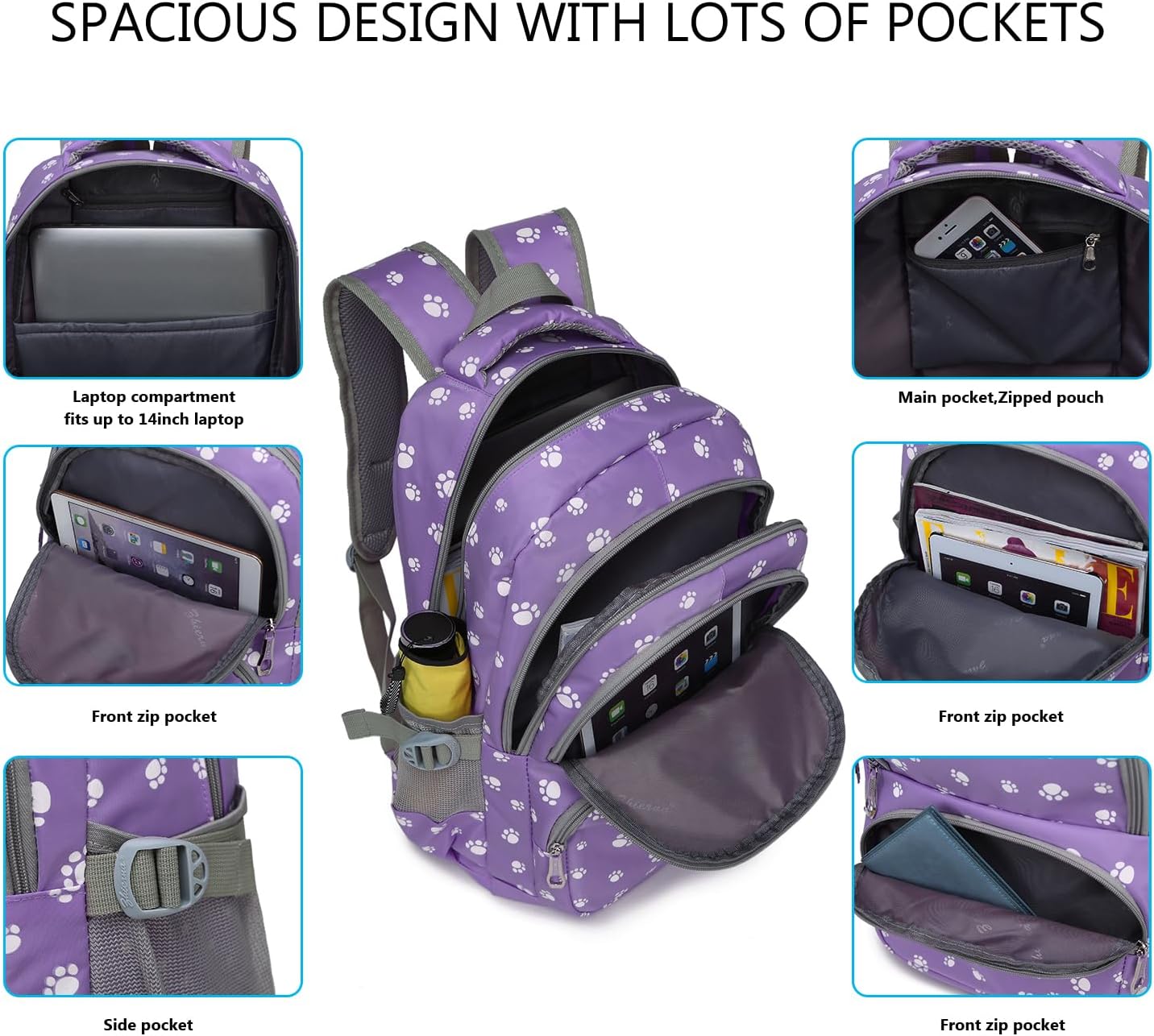 goldwheat 3Pcs Dog Paw Printed Backpack Set With Lunch-Bag For Girls Elementary Students Bookbag School-bag - Image 3