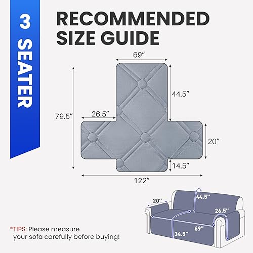 Miniatura 3 de XINEAGE Funda de sofá impermeable para perros, funda de sofá de 3 plazas con correas elásticas y bolsillos, triple protección antideslizante,