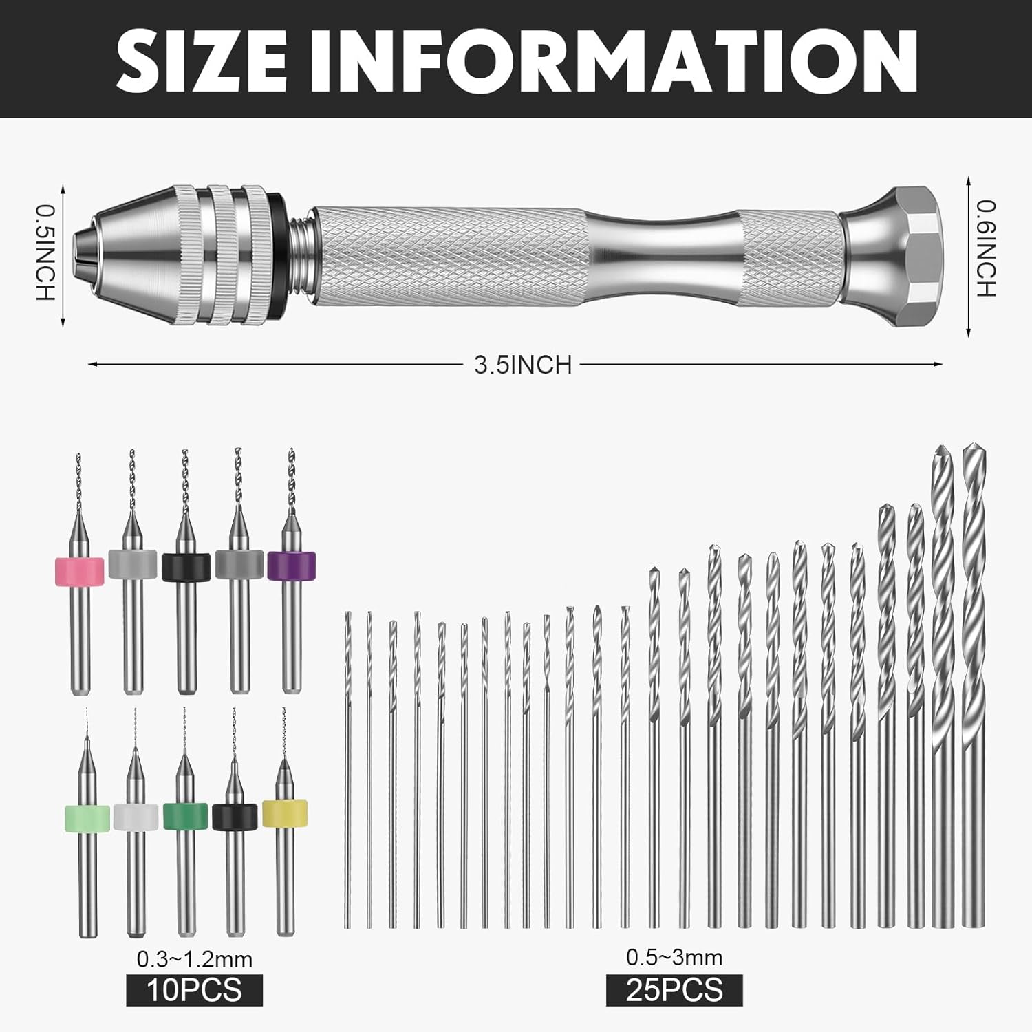 Mudder 36 Pieces Hand Drill Set, Include Pin Vise, Mini and Twist Drills for Craft Carving DIY, 0.3-1.2 mm PCB Drill(Sliver)