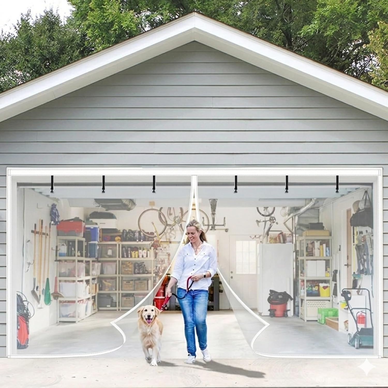 Garage Door Screen for 2 Car Garage, 8x7,9x8,10x8,16x7FT Magnetic Fiberglass Garage Net Screen with Heavy Duty Weighted Bottom, Hands Free Screen Door for Patio Gym(White,8x7ft(244x213cm))