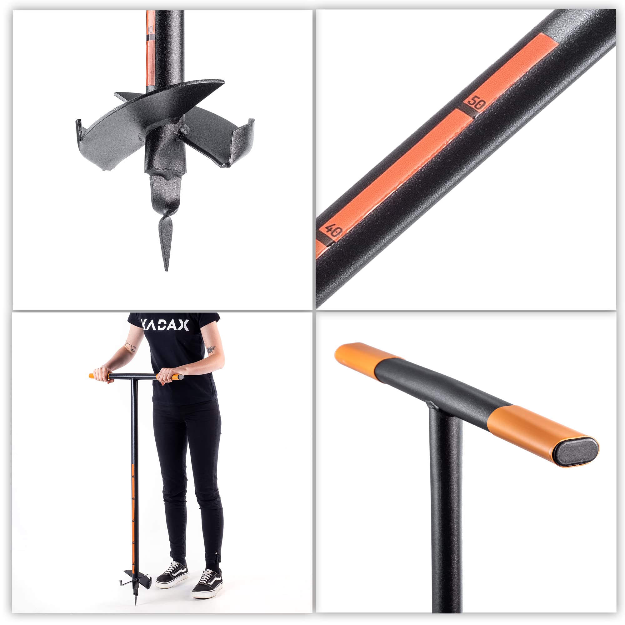KADAX Taladro de mano de metal, taladro de tierra con mango en T, espiral para jardín, postes, broca para plantar, broca para bulbos de flores, broca de poste (150 mm)