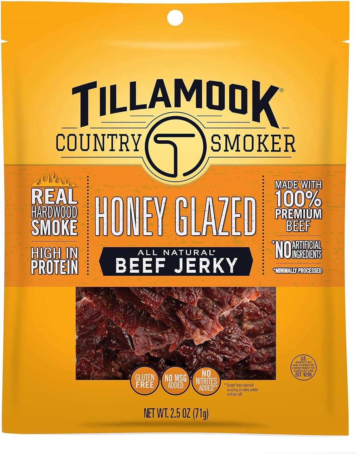 Tillamook Country Smoker Real Hardwood Smoked Beef Jerky, Honey Glazed, 2.5 Ounce