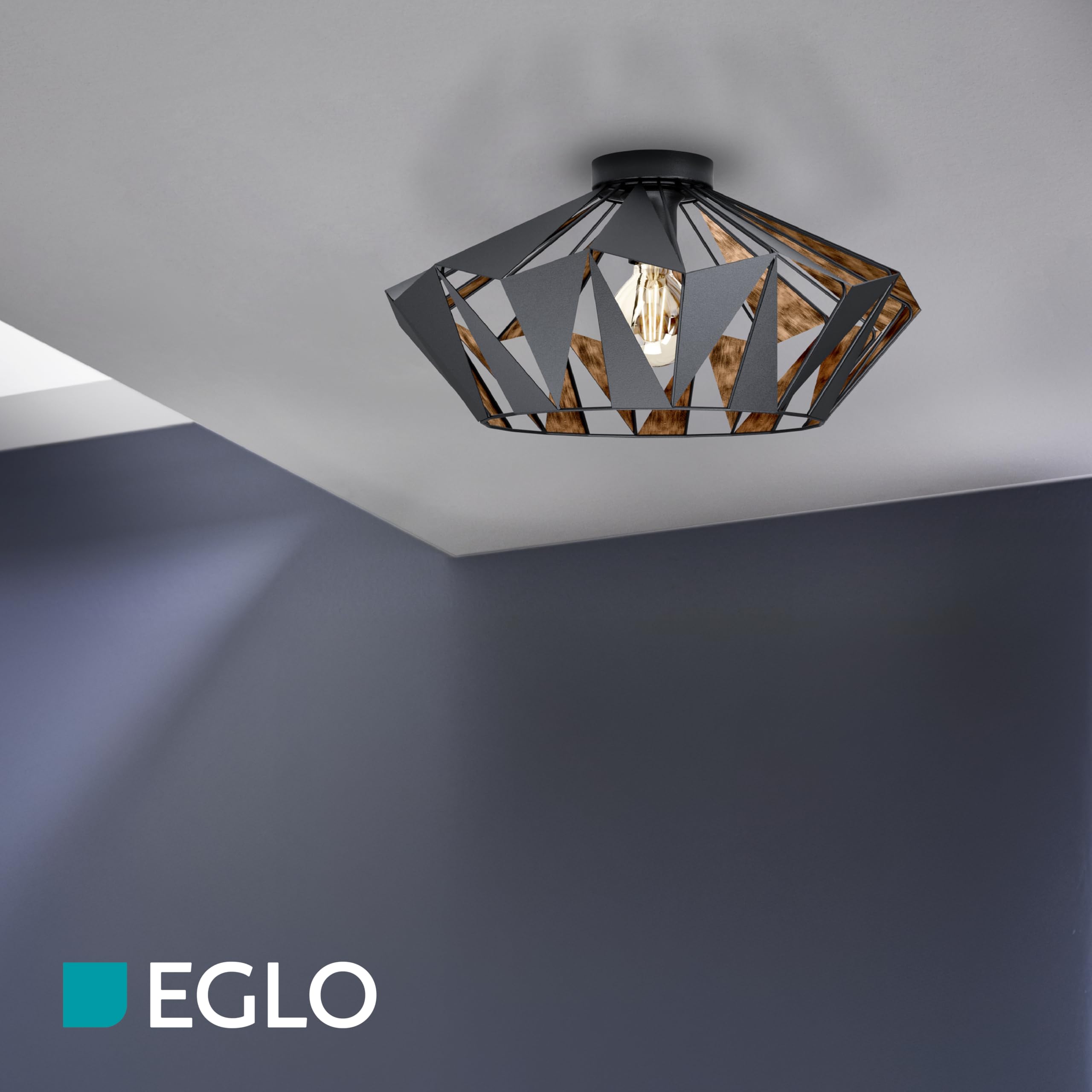 Eglo lámpara de techo Carlton 6, 1 llama lámpara de techo vintage | industrial, retro, lámpara de salón de acero en negro, cobre, lámpara de cocina, lámpara de techo con casquillo E27