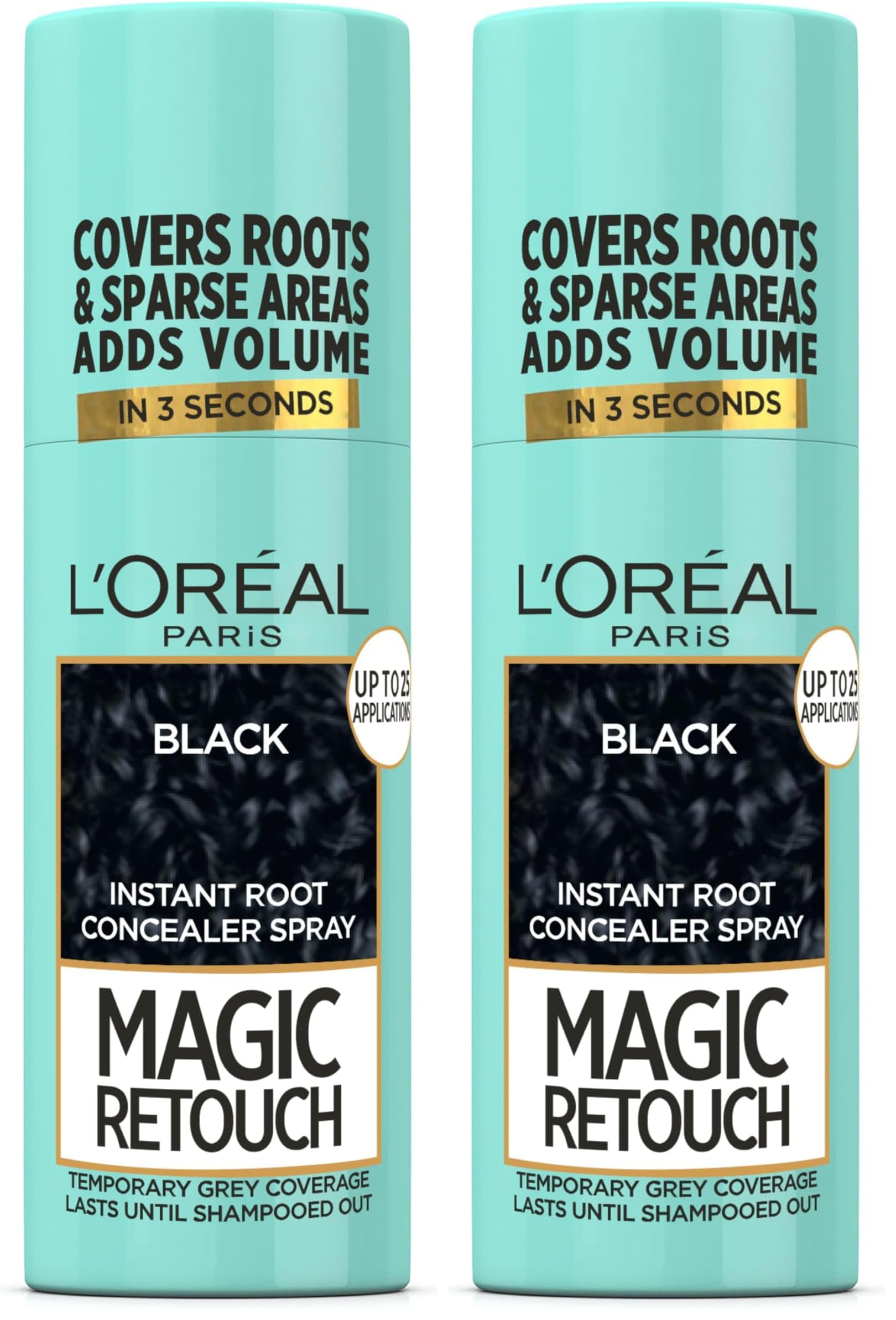 l’oréal paris instant root concealer spray, ideal for touching up grey root regrowth, magic retouch, 1 black, 75ml (pack of 2)