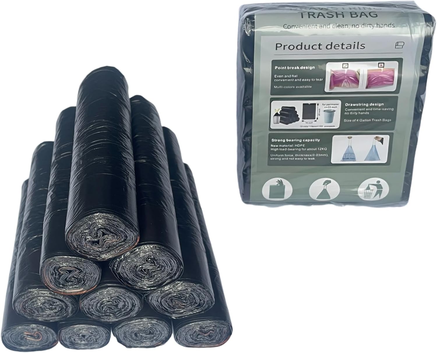 Trash Bags 4 Gallon Drawstring Extra Thick Garbage Bags