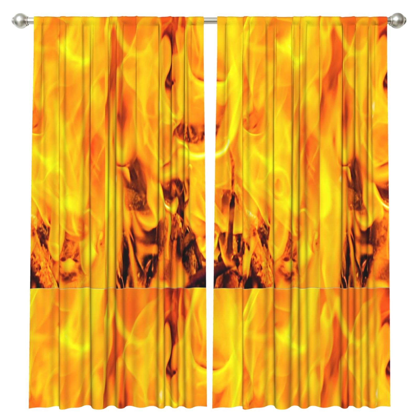 InOmak Fire And Flames, 2 Panels Window Curtains 52 x 84 Inch Blackout Curtains for Living Room Bedroom