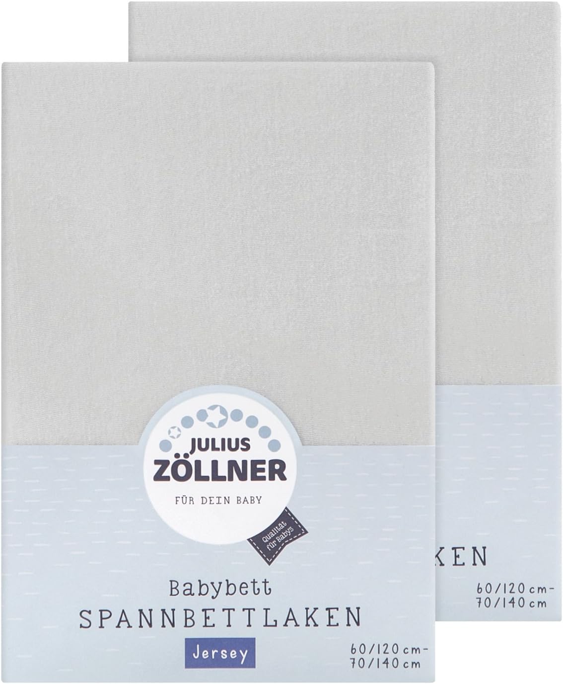 Julius ZöllnerJersey Fitted Sheet for Baby and Cot, 100% Jersey Cotton, Oeko-Tex Standard 100 Certified, Size: 60 x 120 cm / 70 x 140 cm, Pack of 2, Light Grey