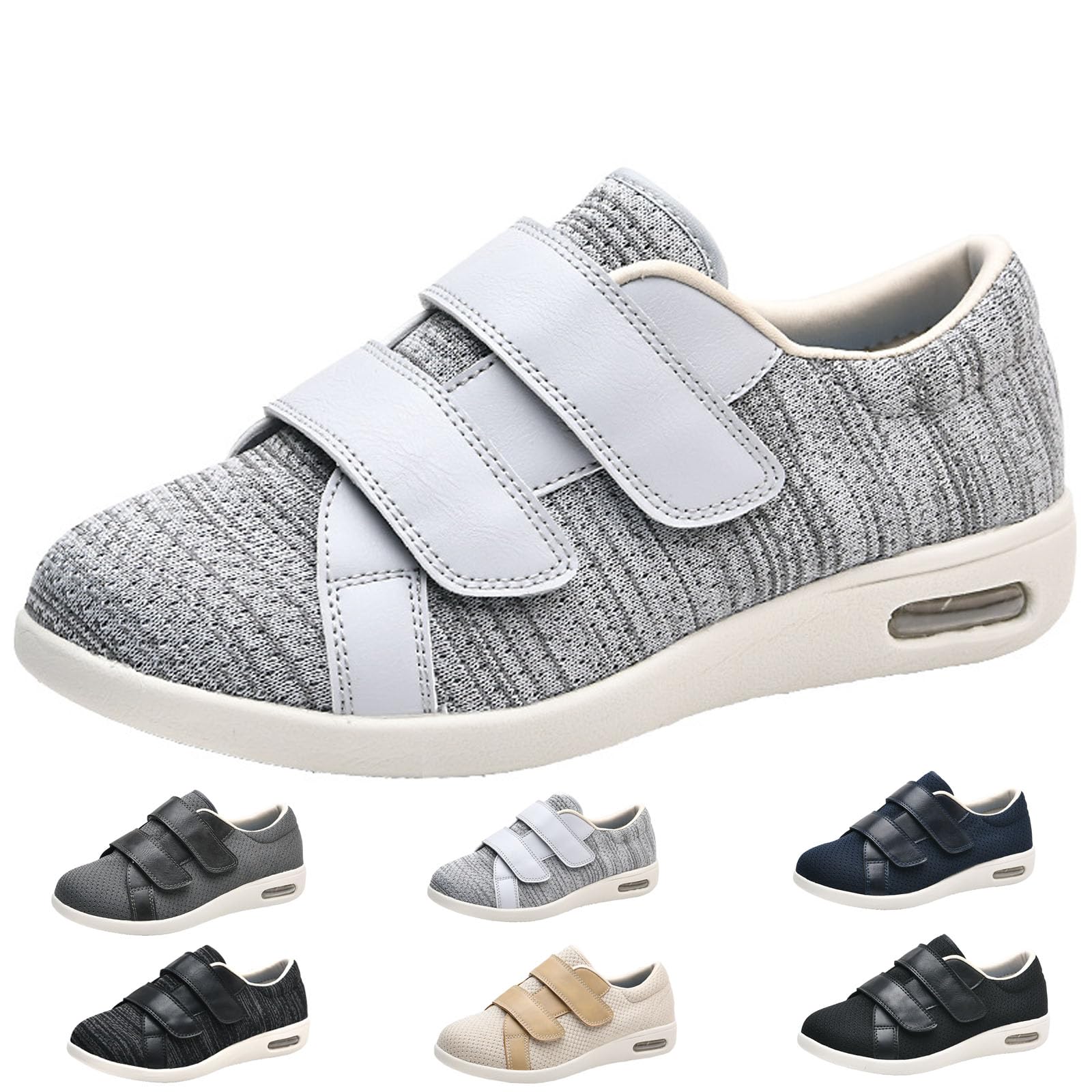 Damskie buty do chodzenia z podparciem łuku stopy, regulowane zapięcie, lekkie, oddychające tenisówki, łatwe do zakładania i zdejmowania (Light Gray us Men 13.5)