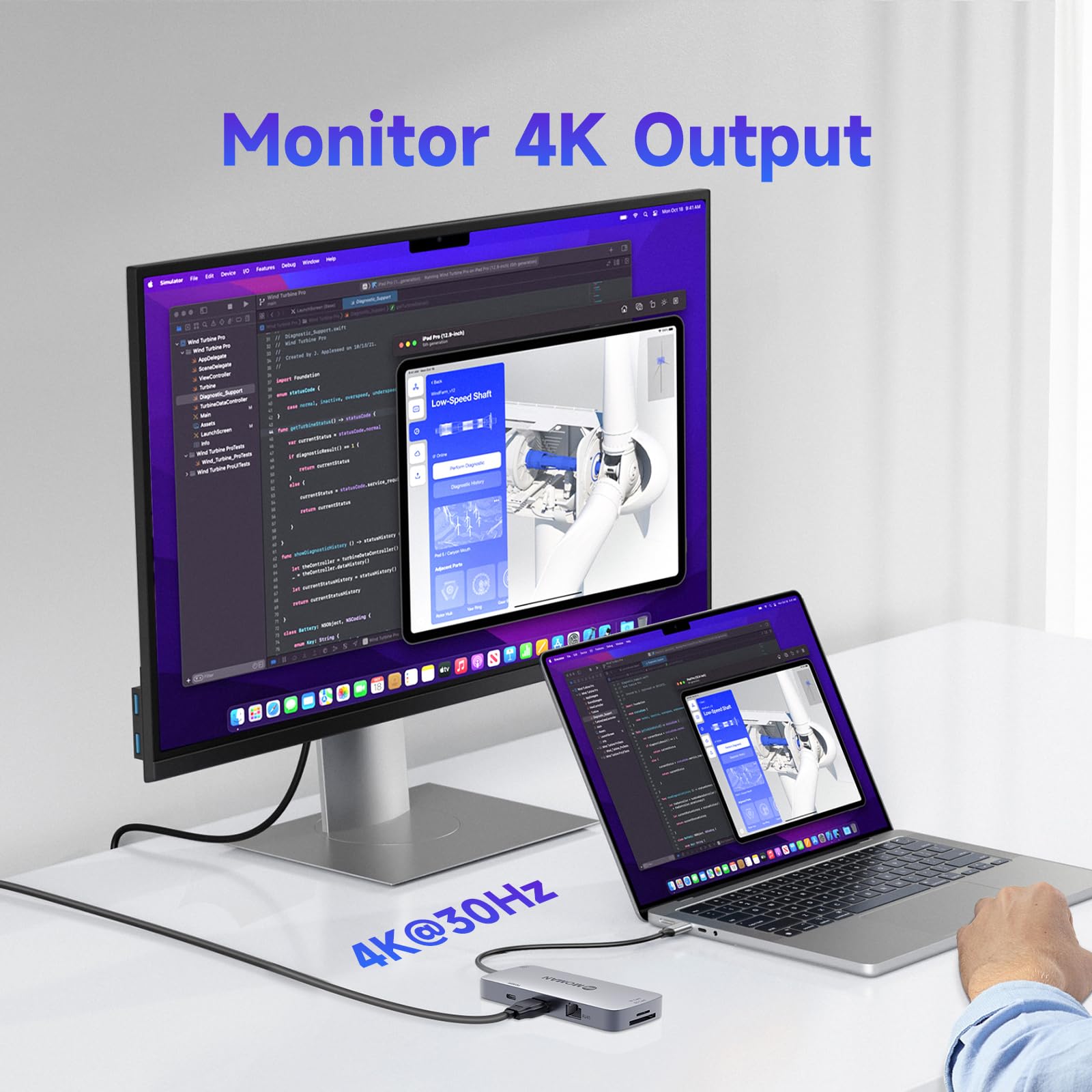 Moman Stacja dokująca, koncentrator USB C 9 w 1 z 100 W PD, 4K 30 Hz HDMI, 3 x USB 3.0 5 Gb/s, złącze audio 3,5 mm, Ethernet RJ45, czytnik kart SD/TF do myszy, klawiatury, dysków U, pamięci flash,