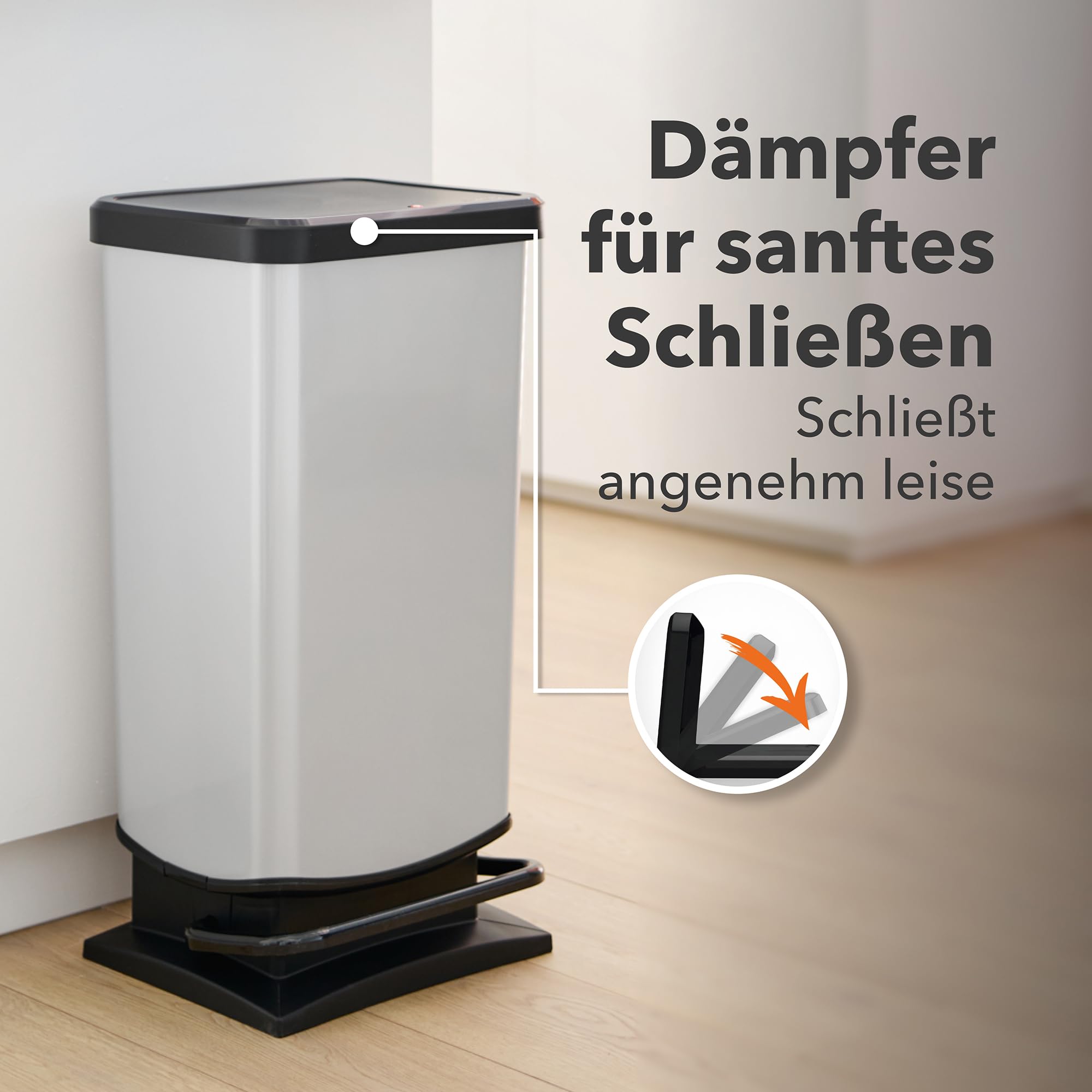 Rotho Paso Mülleimer 40l mit Pedal, Kunststoff PP BPA-frei, carbonmetallic