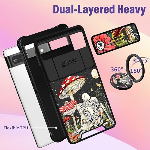 Miniatura 5 de Funda 2 en 1 para Google Pixel 6A para mujer, linda funda de calavera esqueleto, gótica, divertida, espeluznante, horror, gótico, diseño único con