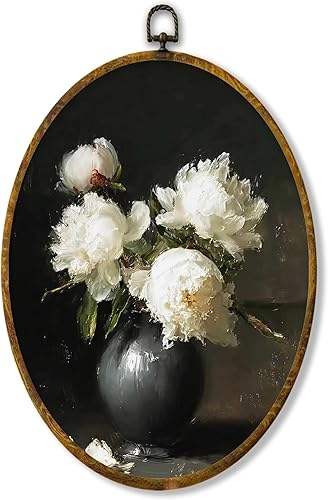 shiviody Vintage White Peony Floral Canvas Wall Art Decor, Rustic Farmhouse Mood