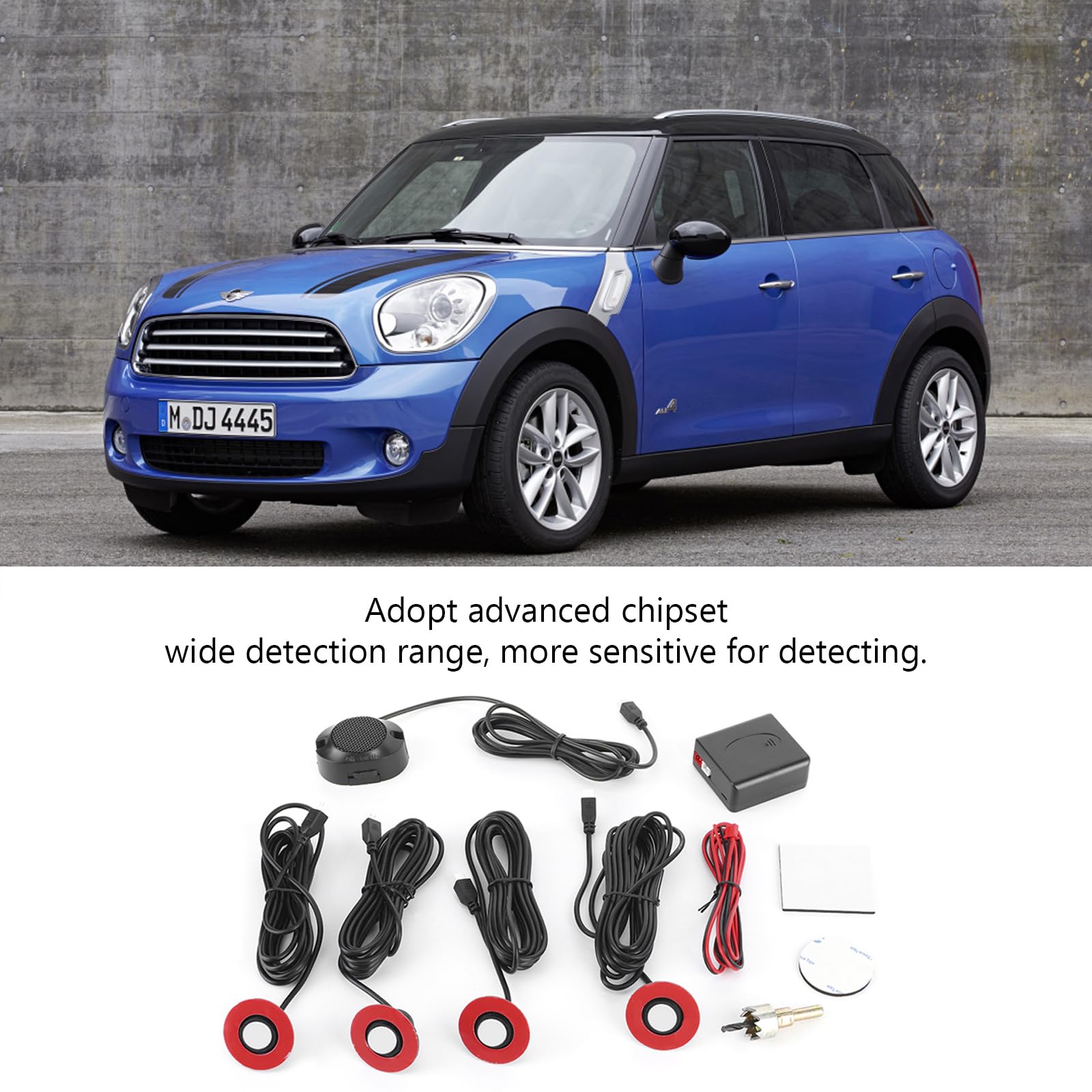 Kit de Radar de Marcha atrás sensores de Aparcamiento Coche de 16,5 mm Sensor de Radar de Reserva Integrado Kit de Alarma de Marcha atrás Asistencia con zumbador de para Audio Kit(Blanco)