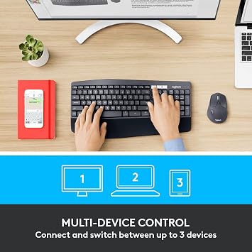 Logitech MK850 Performance Wireless Keyboard and Mouse Combo for Windows, macOS & ChromeOS, Bluetooth & 2.4 GHz USB Receiver, Full-Size Ergonomic Keyboard, Multi-Device, Cushioned Palm Rest Graphite