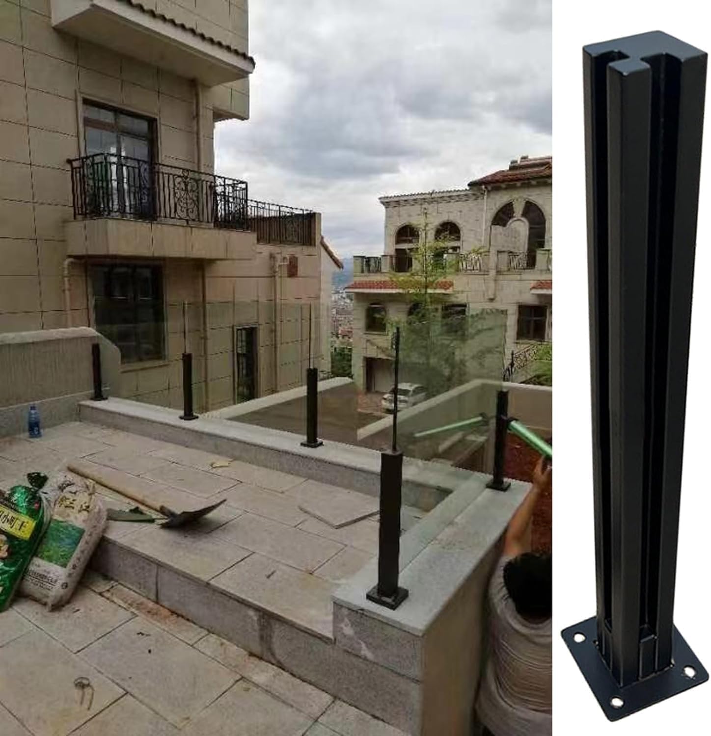 Poteaux de balustrade en verre noir 105cm support d'angle pour verre trempé
