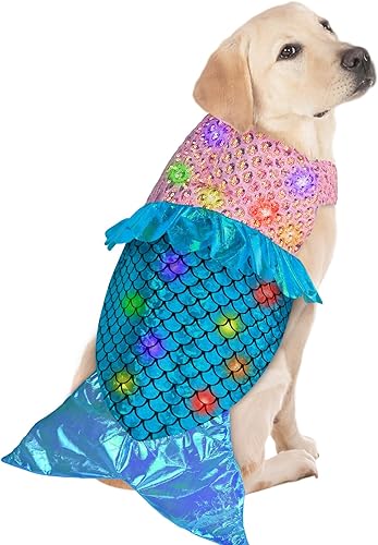 Yoochee Mermaid Dog Costumes, Halloween Dog Costumes with LED Lights, Halloween Thanksgiving Funny Dog Costumes, Sparkling Pet Costumes Cosplay