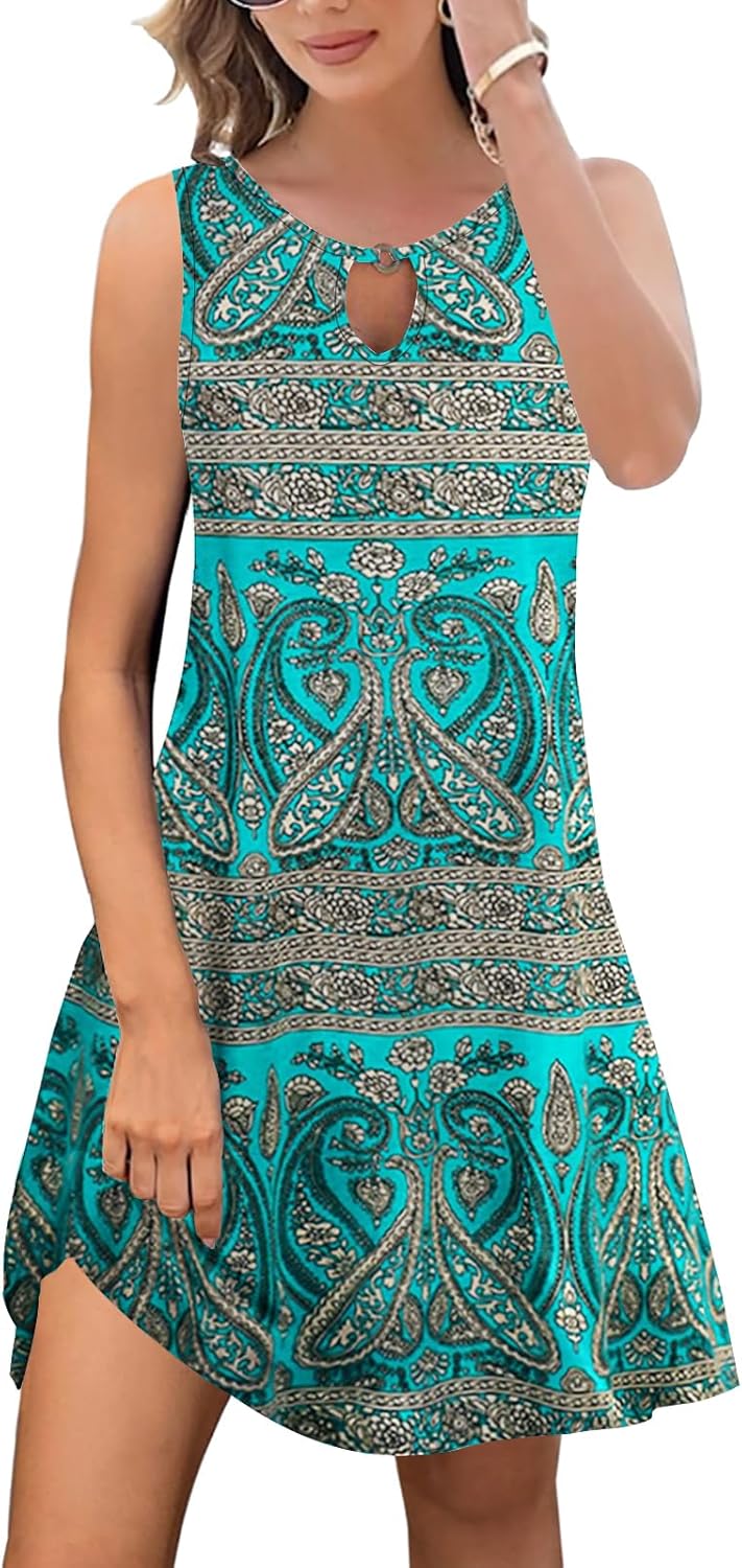 ETCYY Summer Dresses for Women 2026 Trendy Boho Floral Print Beach Cover Up Casual Spring Sleeveless Sundresses