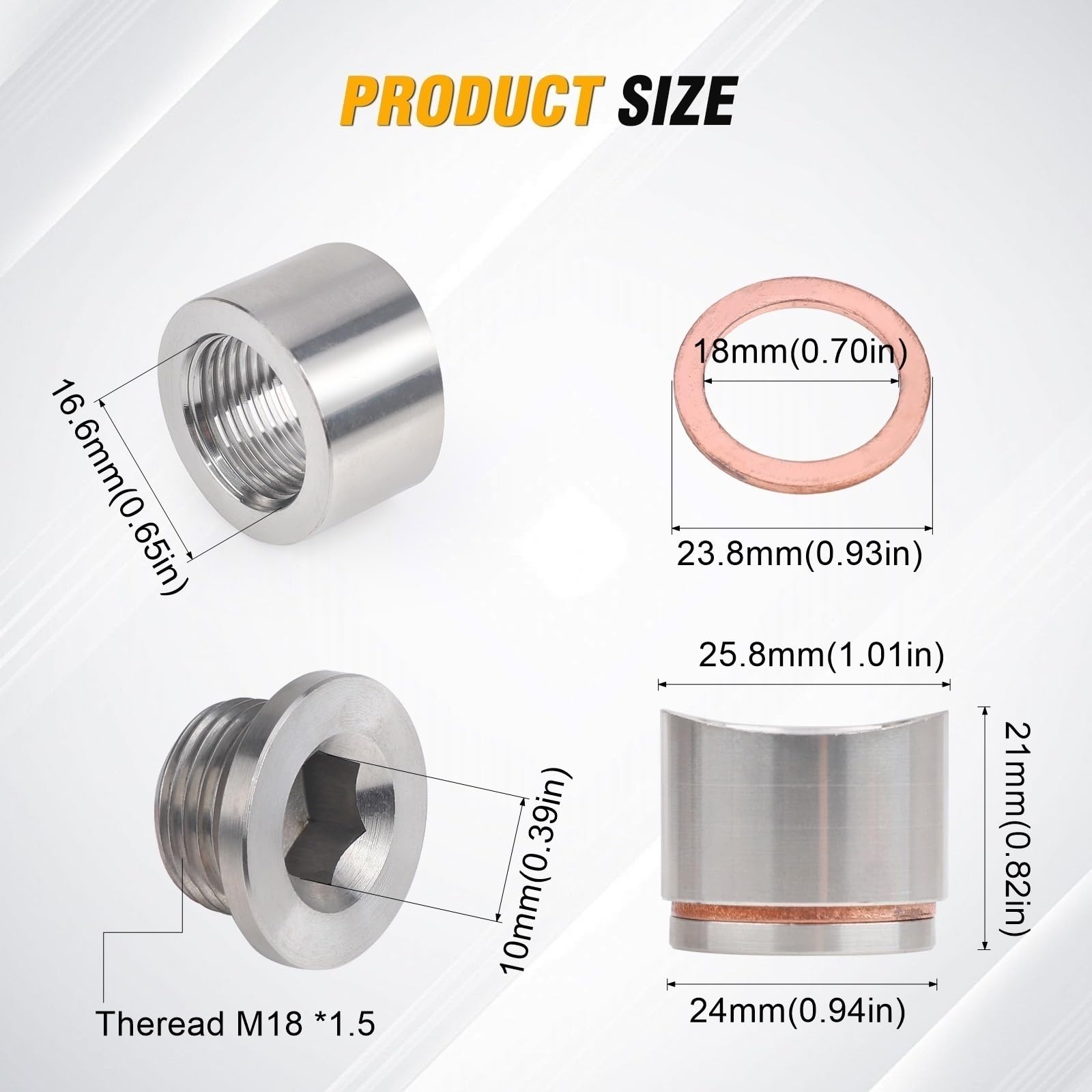 Sauerstoff-Montagestopfen und Stopfen, Adapter M18 x 1,5, flacher O2-Sauerstoffsensorstopfen aus Stahl Abgastemperatursensor(45 Degree)