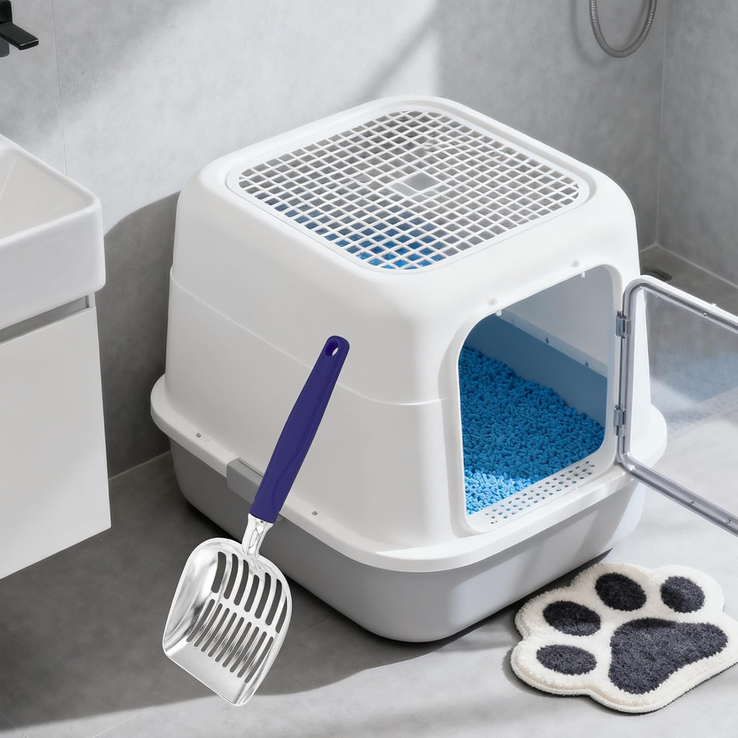 Cat Litter Scoop Mesh Sifting Shovel Large Blue Sturdy Metal Cleaner for Litter Box Pet Waste Removal 35x13.5x5cm