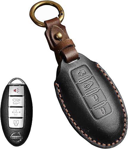 Pacify 2023 - Funda para llavero para Nissan funda para llave de automóvil hecha a mano de 4 botones con llavero y control remoto sin llave para