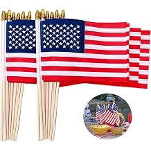 12Pcs 5x8 Inch Small American Flags on Stick US Wood Stick Flags with Kid-safe Spear Top American Flags for Outside 5x8 Memorial Day, 4th of July Independence Day Decorations Veterans Parades