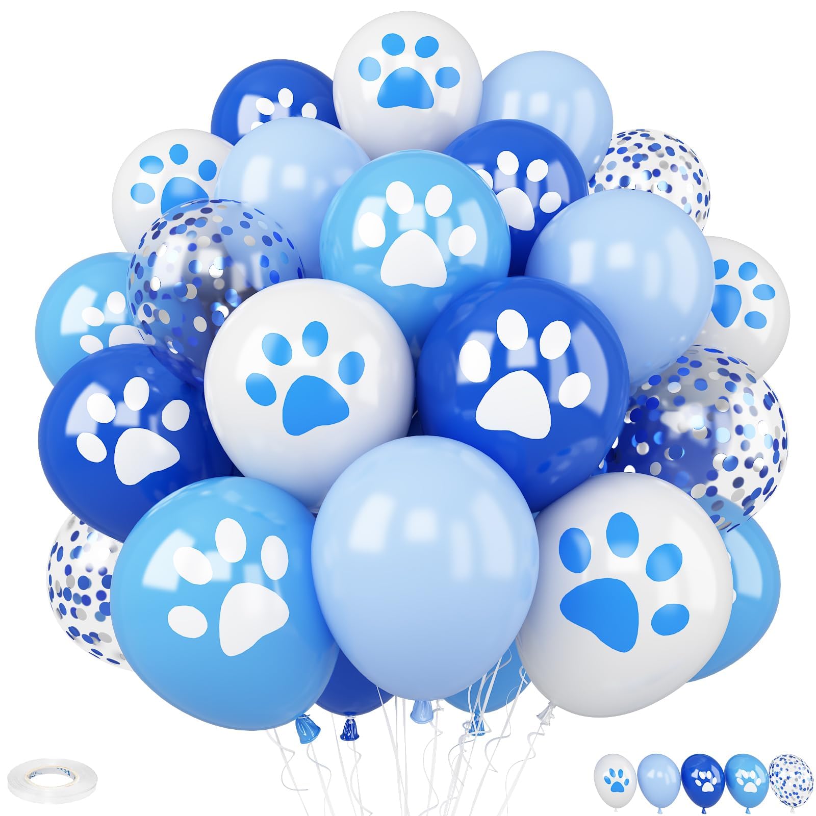 Dog Paw Balloons,30Pcs 12inch Blue and White Confetti Balloons with Paw Print Latex Balloon for Boys and Girls Birthday Baby Shower Dog Birthday Party