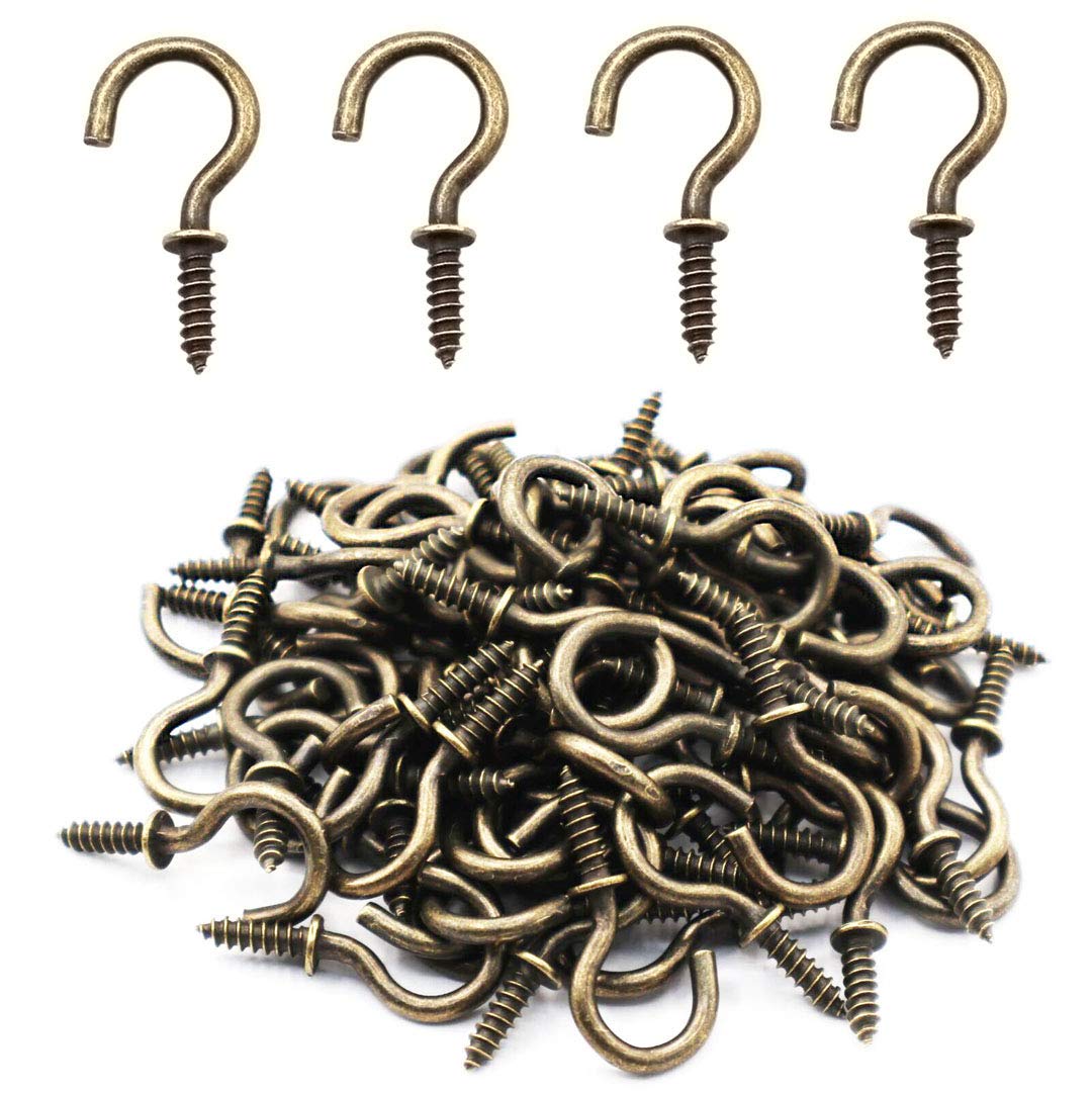 IDEALSV 80 Pcs Small Screw Ceiling Hooks 5/8 Inch Bronze Jewelry